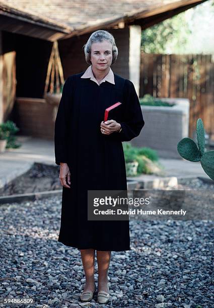 Supreme Court Justice Judge Sandra Day O'Connor stands outside of her home, circa 1981, in Paradise Valley, Arizona .