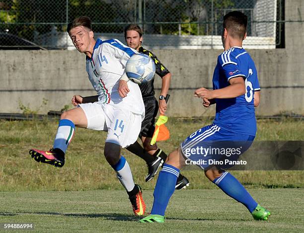 Lorenzo Gavioli of Italy U16 in action during the International Friendly between Italy U16 and Bosnia U16 at Stadio Enzo Bearzot on August 24, 2016...