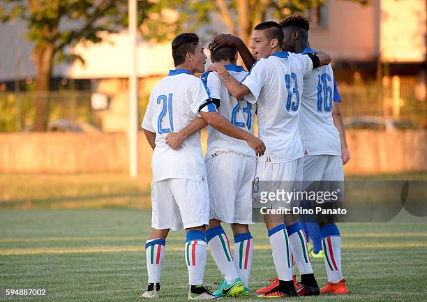 Elia Visconti of Italy U16 celebrates after scoring his team's second goal during the International Friendly between Italy U16 and Bosnia U16 at...