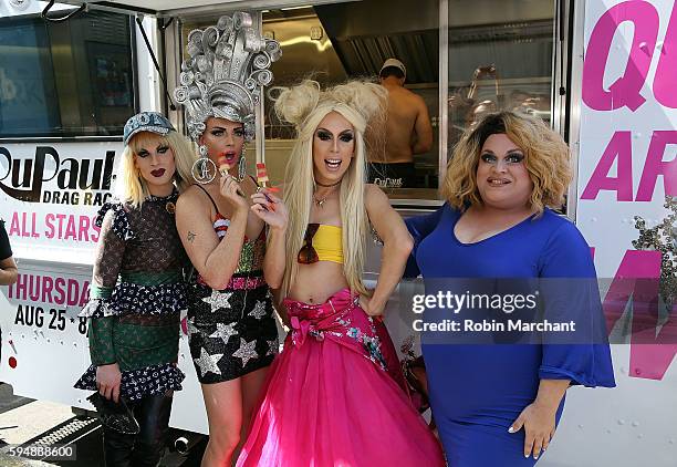 Katya, Alyssa Edwards, Alaska and Ginger Ming attend RuPauls' Drag Race All Stars Celebrate Season 2 With Big Gay Ice Cream at Union Square on August...