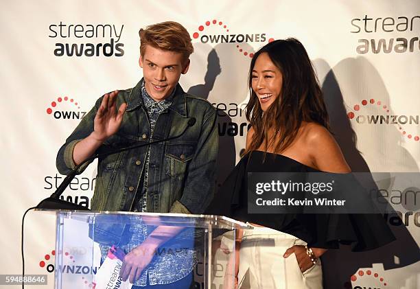 Internet personalities Aidan Alexander and Aimee Song attend The 6th Annual Streamy Awards nominations event hosted by GloZell Green at 41 Ocean Club...