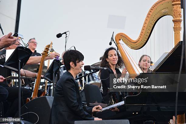 Singer and songwriter Diane Warren performs at 'Women Who Score' event at Grand Performances in Downtown LA on August 19, 2016 in Los Angeles,...