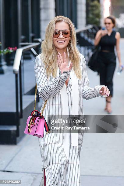 Singer Rita Ora leaves her Tribeca apartment on August 24, 2016 in New York City.