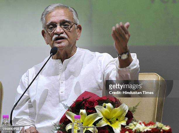 Famous Poet, Lyricist, Film Director Gulzar interacting with students at Panjab University on August 24, 2016 in Chandigarh, India.