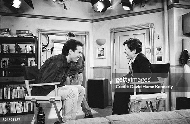 Jerry Seinfeld and The Today Show's Katie Couric having an on-set interview in between filming the last episode of the hit television show...