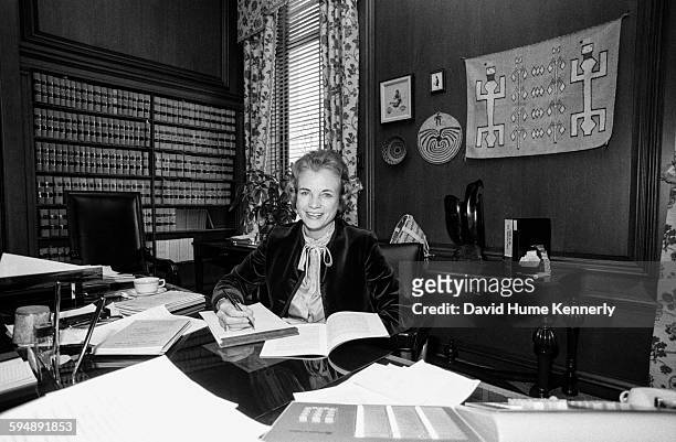 Justice Sandra Day O'Connor in her chambers at the US Supreme Court in Washington DC, 5th October 1981, ten days after she became the first female...
