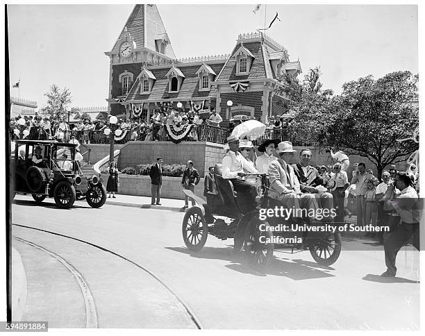 California Governor Goodwin Knight and Walt Disney on the opening day of Disneyland.