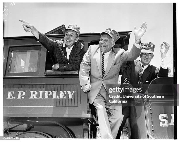 Walt Disney and California Governor Goodwin Knight on the opening day of Disneyland.