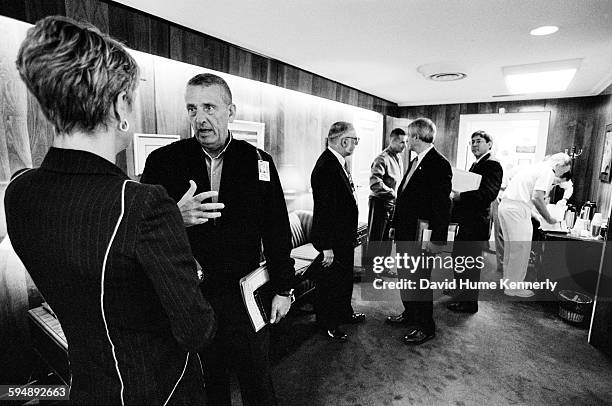 General Tommy Franks talks with the Assistant Secretary of Defense for Public Affairs, Victoria Clarke , at the Pentagon, September 5, 2002 in...