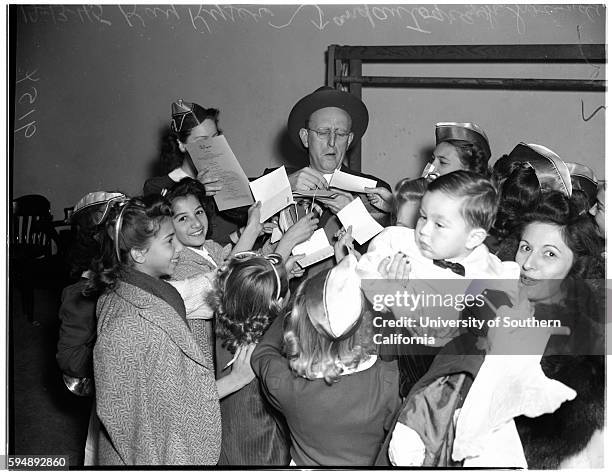 Examiner Christmas show at Shrine, Ilona Massey , Ingred Bergman, Van Johnson, Charles Edwards, Victor Mature, Lina Romay, Lou Costello, Marleen...