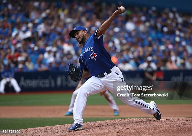 Franklin Morales of the Toronto Blue Jays delivers a pitch in the fourth inning during MLB game action against the Seattle Mariners on July 23, 2016...