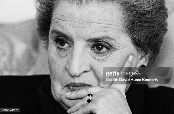 Secretary of State Madeleine Albright being interviewed by John F. Kennedy Jr. For George Magazine. The interview was published in the magazine's...