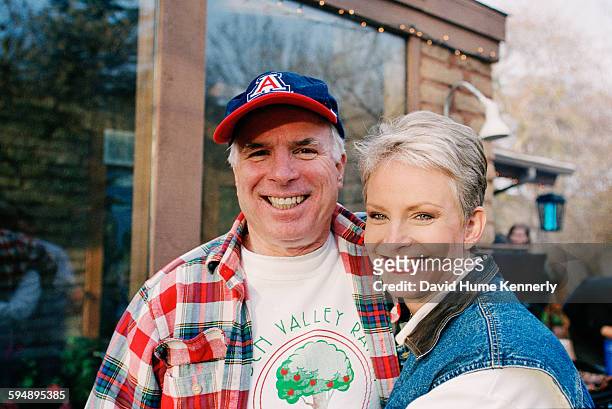 Presidential candidate John McCain and his wife, Cindy McCain, smile for the camera at their family ranch, March 9, 2000 near Sedona, Arizona.