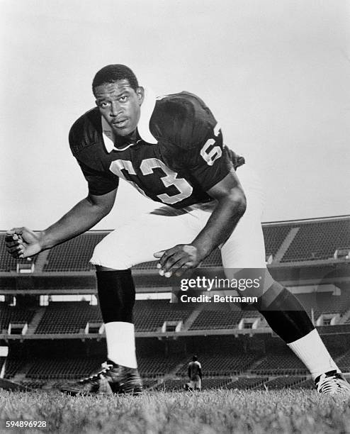 This photo shows Eugene Upshaw, football guard of the Oakland Raiders.