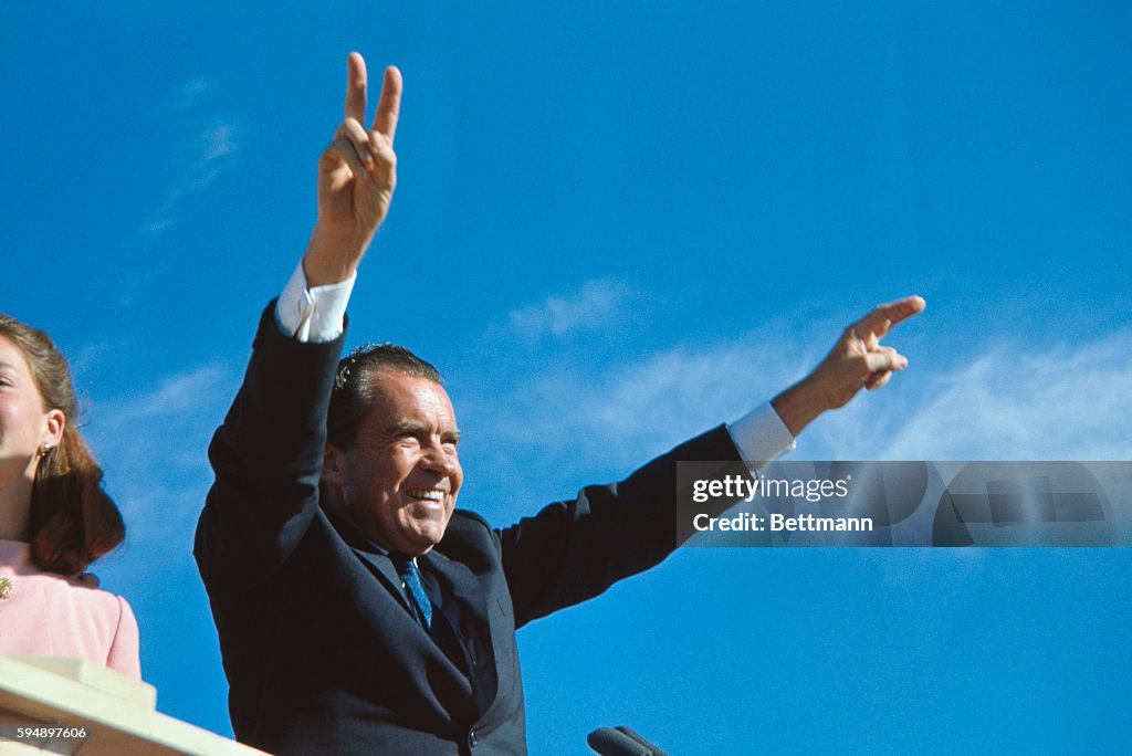 Richard Nixon Giving Victory Sign