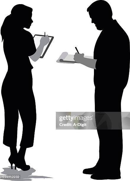 discussing ideas - clipboard stock illustrations