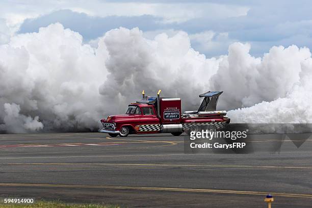 jet truck smoke 57’ chevy air show hillsboro oregon - 1957 chevrolet stock pictures, royalty-free photos & images