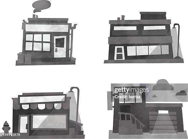 set of store fronts - corner shop stock illustrations