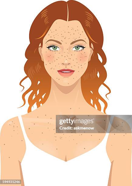 young woman's face with freckles - anti aging stock illustrations