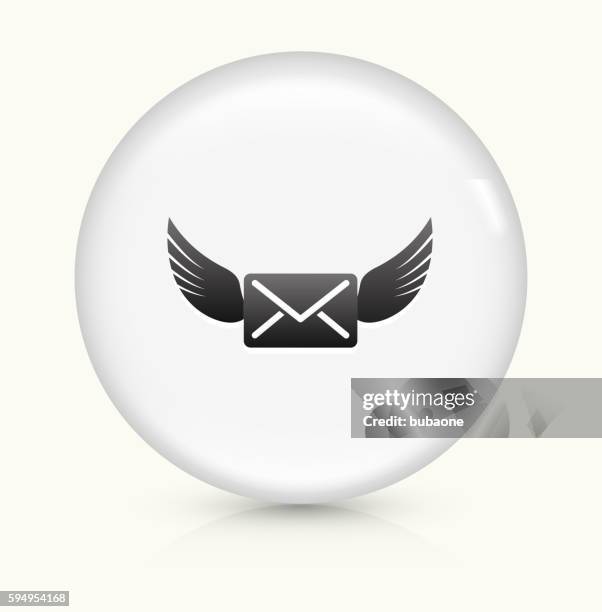 letter and wings icon on white round vector button - send button stock illustrations