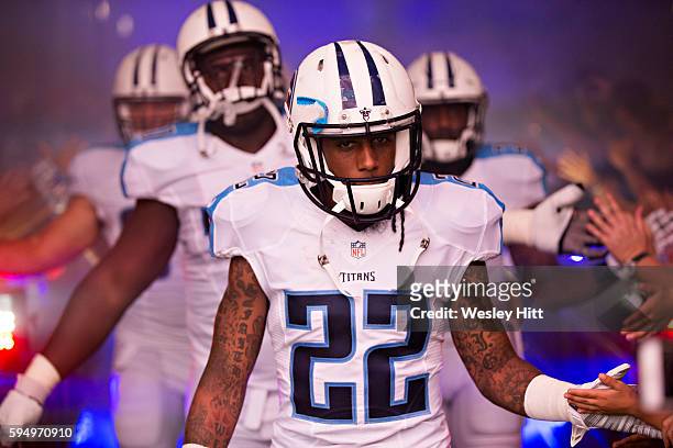 Dexter McCluster of the Tennessee Titans comes down the tunnel before a preseason game against the Carolina Panthers at Nissan Stadium on August 20,...