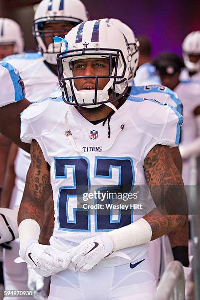 Dexter McCluster of the Tennessee Titans prepares to run onto the field before a preseason game against the Carolina Panthers at Nissan Stadium on...