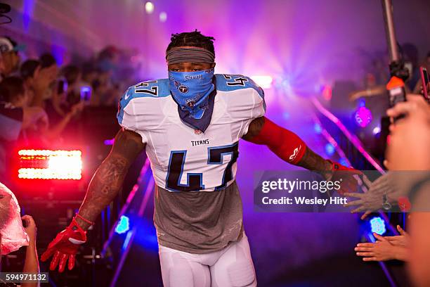 Antwon Blake of the Tennessee Titans comes down the tunnel before a preseason game against the Carolina Panthers at Nissan Stadium on August 20, 2016...