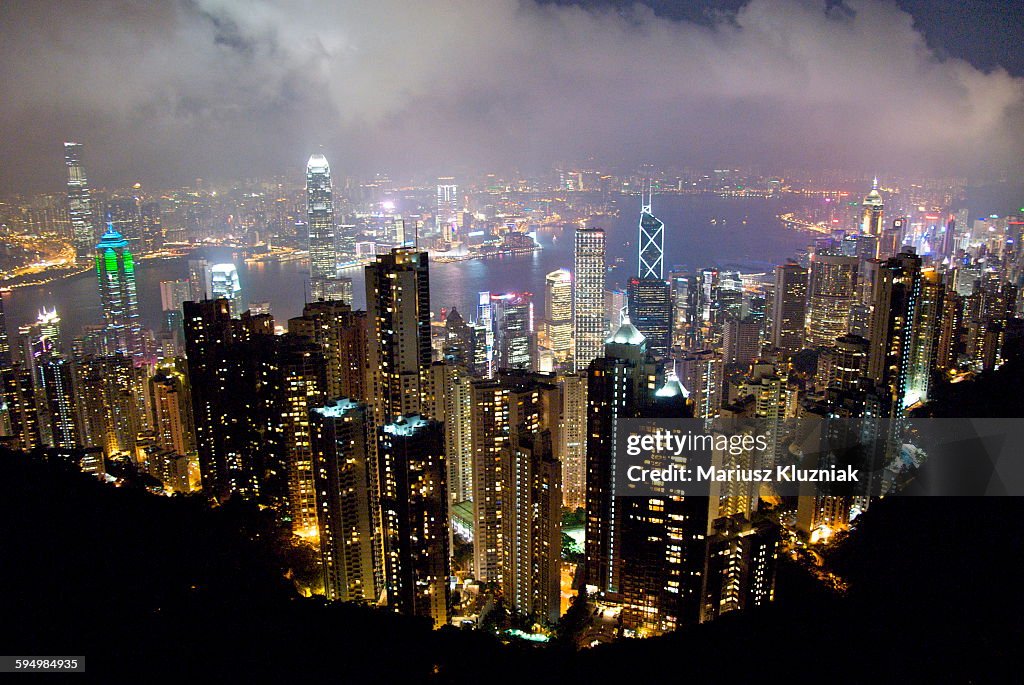 Night view of Hong Kong city from Victoria Peak