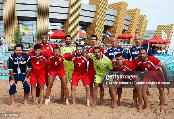 The Lebanon team pose prior to the Continental Beach Soccer Tournament match between China and Lebanon at Municipal Sports Center on August 24, 2016...