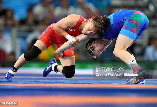 Eri Tosaka of Japan and Mariya Stadnik of Azerbaijan compete in the Women's Freestyle 48kg gold medal contest on Day 12 of the Rio 2016 Olympic Games...