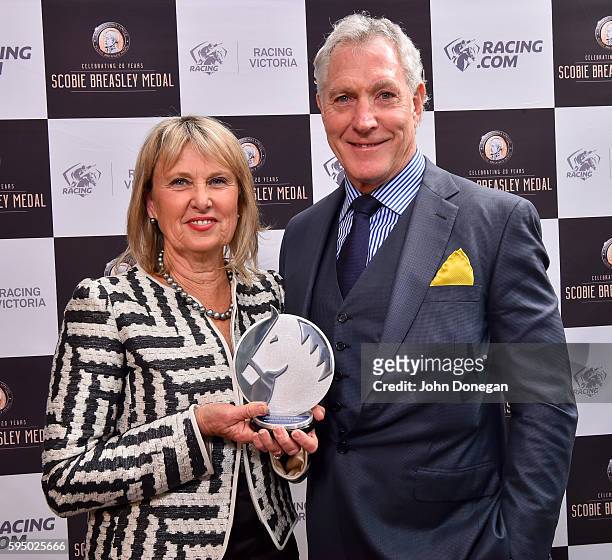 Cheryl and Rupert Legh after winning the Ferntree Gully Nissan TROA Metropolitan Owner of the Year Award at the Victorian Thoroughbred Racing Awards...