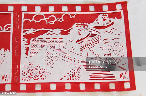 Image shows the paper cut of Great Wall on August 25, 2016 in Tonglu County, Hangzhou City, Zhejiang Province of China. Fuchunjiang Middle School...