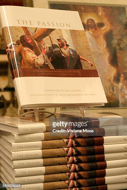 Days before the opening of Mel Gibson's film "The Passion of Christ," the book on the film appears, along with other books on the same subject at the...