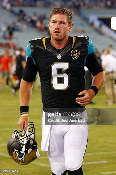 Max Wittek of the Jacksonville Jaguars leaves the field after the preseason game against the Tampa Bay Buccaneers on August 20, 2016 at EverBank...