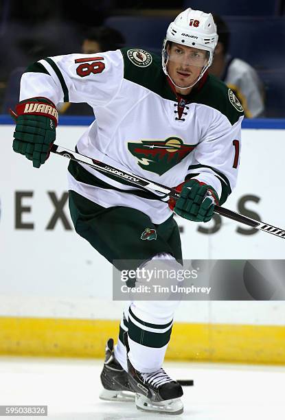 Ryan Carter of the Minnesota Wild warms up before the game against the St. Louis Blues at the Scottrade Center on October 31, 2015 in St. Louis,...