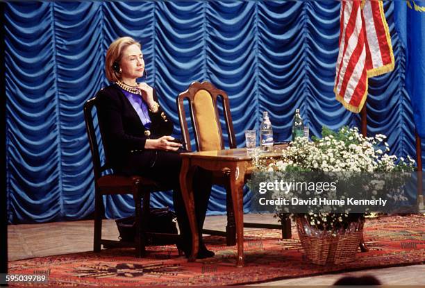 First Lady Hillary Clinton at the Central Asian Conference on Women in Politics, in Almaty, Kazakhstan, November 12 where she delivered the keynote...