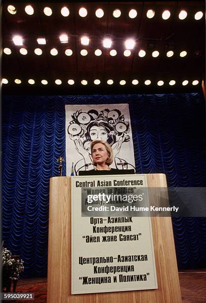 First Lady Hillary Clinton at the Central Asian Conference on Women in Politics, in Almaty, Kazakhstan, November 12 where she delivered the keynote...