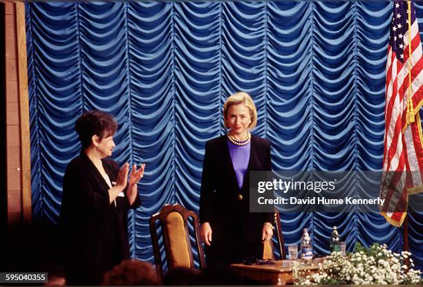 First Lady Hillary Clinton at the Central Asian Conference on Women in Politics, in Almaty, Kazakhstan, November 12 where she delivered the keynote...