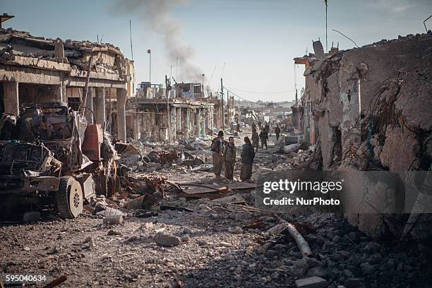 Kurdish Peshmerga soldiers on November 14, 2015 in Sinjar, Iraq. Kurdish forces, with the aid of months of U.S.-led coalition airstrikes, liberated...