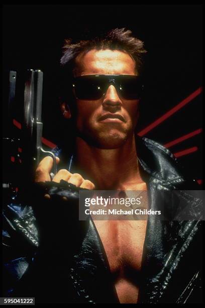 Arnold Schwarzenegger as Terminator in the film 'The Terminator', April 1st 1984.