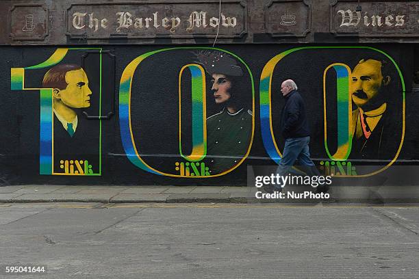 Easter Rebellion related wall painting on Marks Alley West as Dublin prepares for the centenary of Easter Sunday commemorations. The 1916 Rising,...