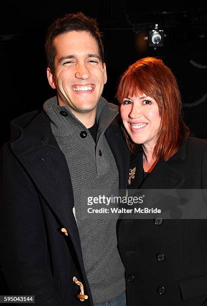 Molly Ringwald with husband Panio Gianopoulos visit Charles Busch & the cast of 'The Divine Sister' Backstage at the SoHo Playhouse in New York City.