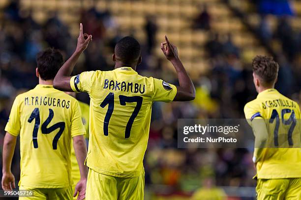 Bakambu del Villarreal CF celebrates his goal during UEFA Europa League, Round of 16 first legs match between Villarreal CF and Bayer 04 Leverkusen...