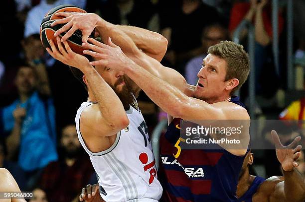 March 17- SPAIN: Justin Doellman and Sergio Rodriguezduring the match between FC Barcelona and Real Madrid, corresponding to the week 11 of the Top...