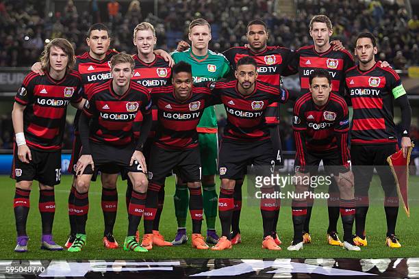 Bayer Leverkusen team during UEFA Europa League, Round of 16 first legs match between Villarreal CF and Bayer 04 Leverkusen at El Madrigal Stadium in...