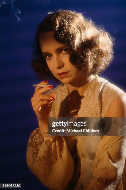 American actress, singer, songwriter and author of children's books Jessica Harper on the set of film musical Pennies from Heaven, by American...