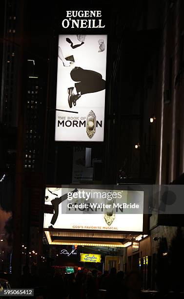 Theatre Marquee at the Broadway Opening Night Curtain Call for "The Book Of Mormon" at the Eugene O'Neill Theatre in New York City.