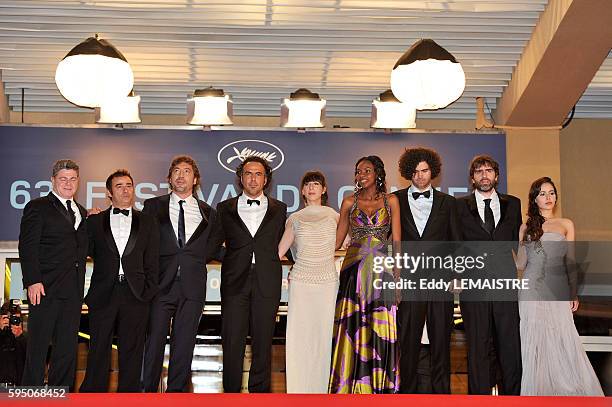 Eduard Fernandez, Diaryatou Daff, Alejandro Gonzalez Inarritu, Maricel Alvarez and Javier Bardem at the premiere of ?Outrage? during the 63rd Cannes...