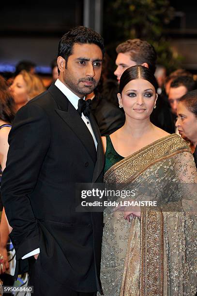 Actors Abhishek Bachchan and Aishwarya Rai Bachchan at the premiere of ?Outrage? during the 63rd Cannes International Film Festival.
