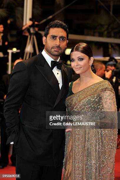 Actors Abhishek Bachchan and Aishwarya Rai Bachchan at the premiere of ?Outrage? during the 63rd Cannes International Film Festival.